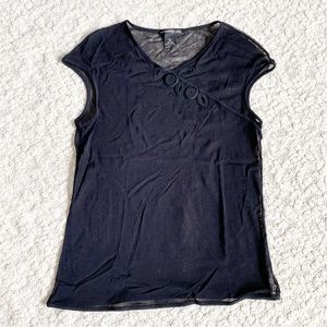 Vivienne Tam Vintage 90s Sheer Cap Sleeve Top, Rosettes, Size 3 (Medium)